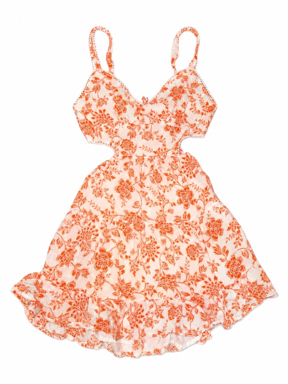 Sleeveless Orange Floral Cutout Mini Dress